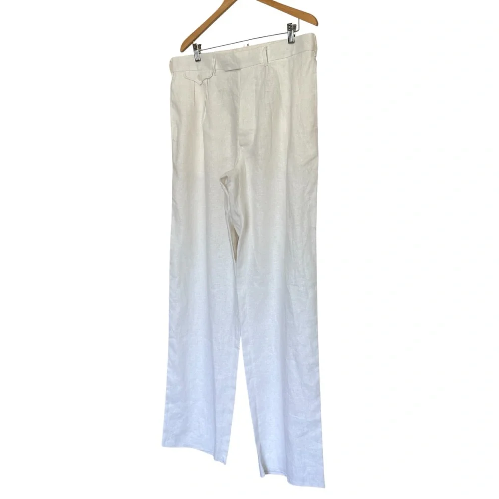 NWOT Cathcart Ellington White Linen Straight-Leg Trousers